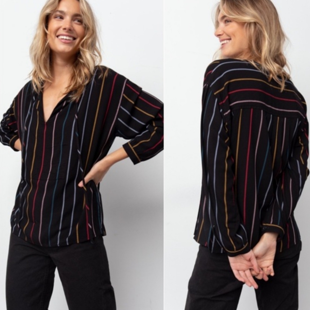 Rails Nina Jordan Stripe Long Sleeve Pullover Rayon Top